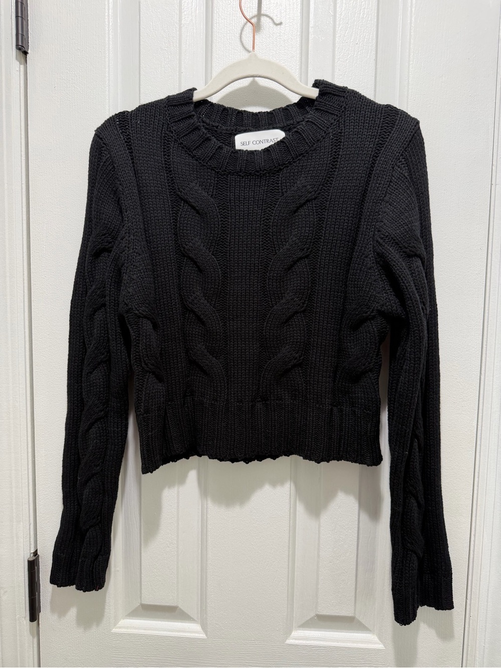 Black Cable-Knit Crewneck Sweater